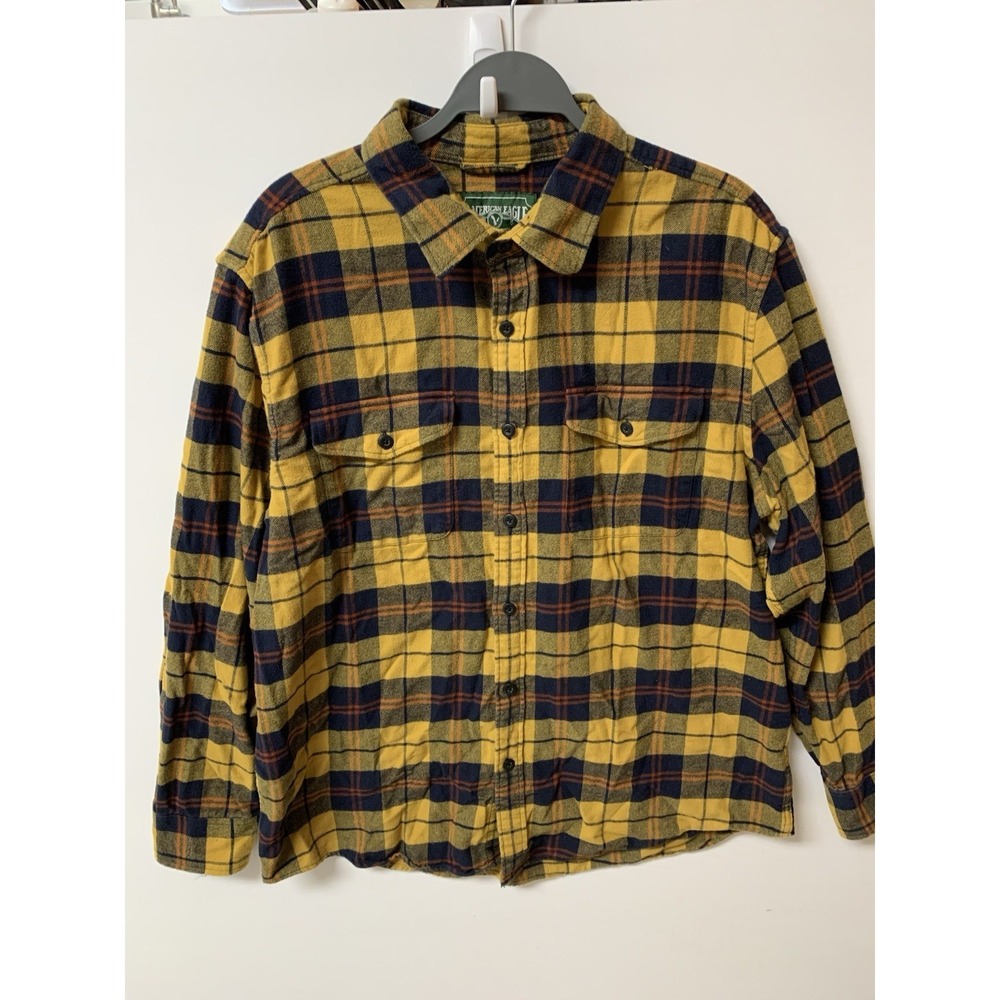 American Eagle Super Soft Flannel Shirt Men's XL Plaid Cotton Yellow Western